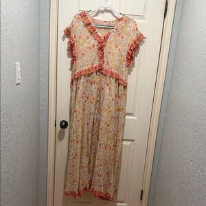 Free People Floral Maxi Dress with Red and Orange Accents